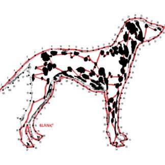 Illustration of a dalmatian dog with connect the numbers puzzle. Part of the DOGMA Portraits collection. ©Cliff Blank