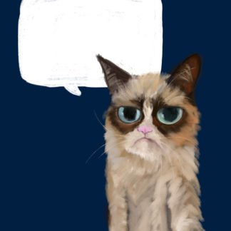 Illustration of Grumpy Cat with talk bubble. Part of the DOGMA Portraits collection. ©Cliff Blank